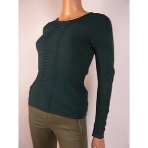 $225 Parker Green Stretch Knit Ribbed Pleated Fitted Sweater Top XS 0 2 NWT P300